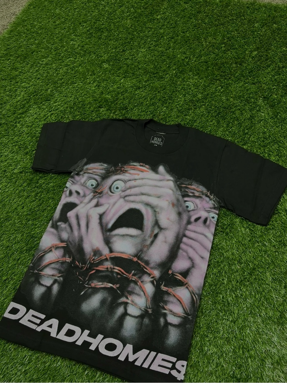 Black Graphic Short Sleeve Tee - Screaming Faces Print
